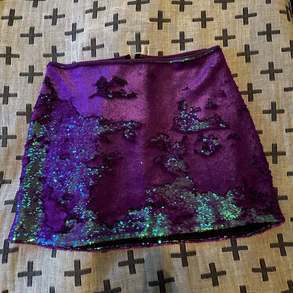 Blue/Teal Purple Flip Sequin Mini Skirt XL. Wild Fable Party Rave Festival Fun